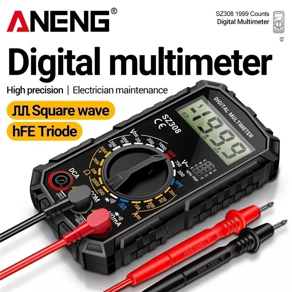 Digital Multimeter LCD Voltmeter Ammeter Ohmmeter Volt AC DC Tester Leads Meter