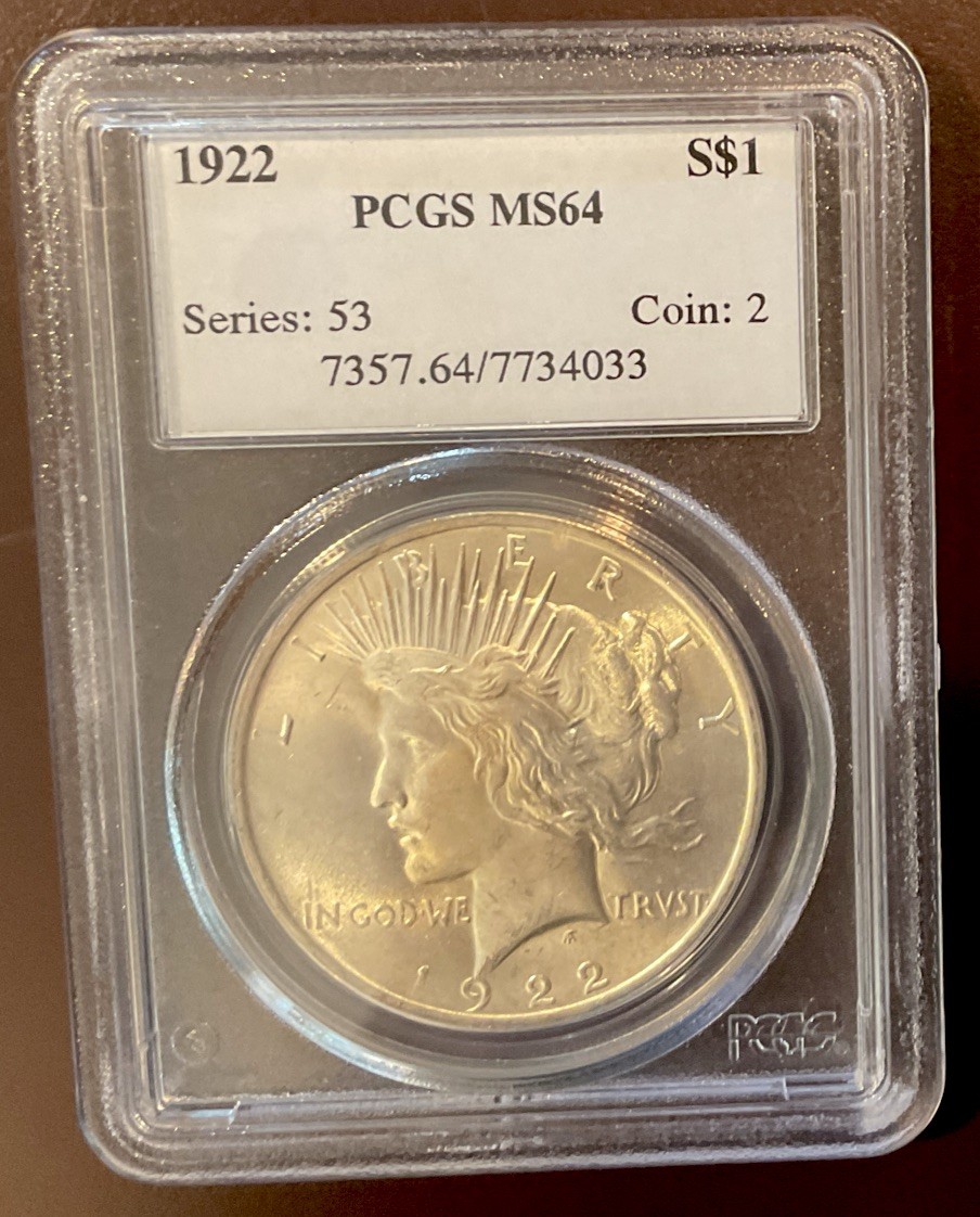 1922 Peace Silver Dollar PCGS MS64 Brilliant Luster COIN !!!!!! PR24