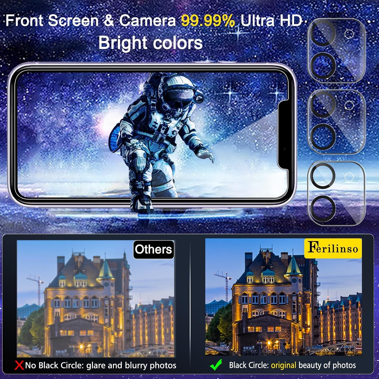 3 Pack Screen Protector for iPhone 11 with 3 Pack Tempered Glass Camera Lens