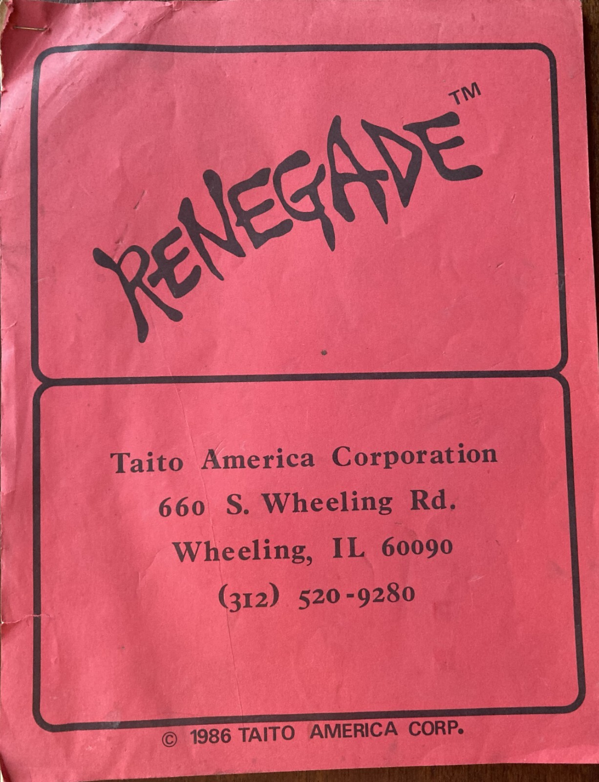 Renegade arcade game manual