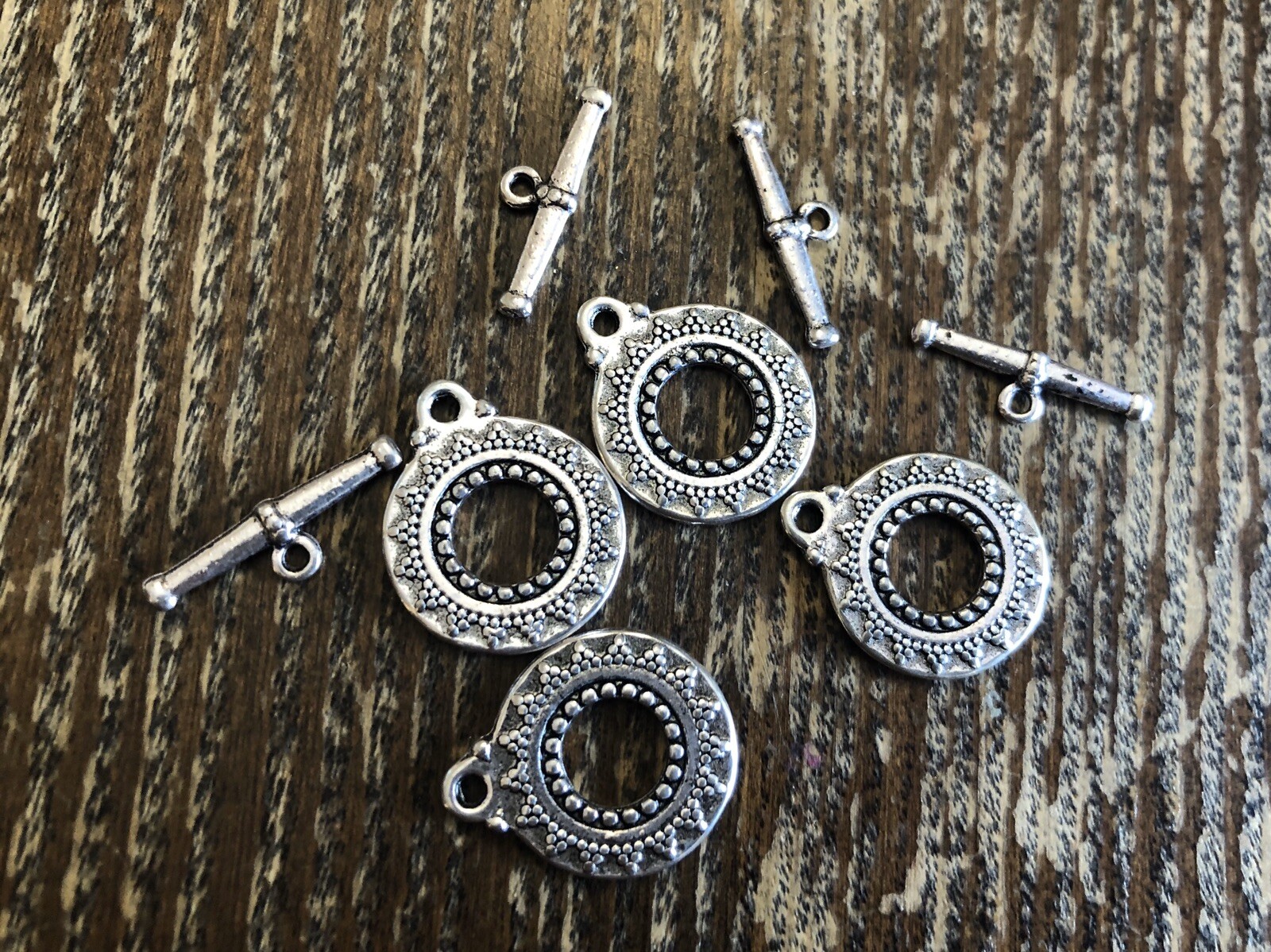 Bali Silver Plated Ornate Texture Tribal Hill Inspired Toggle Clasp Closure Lot