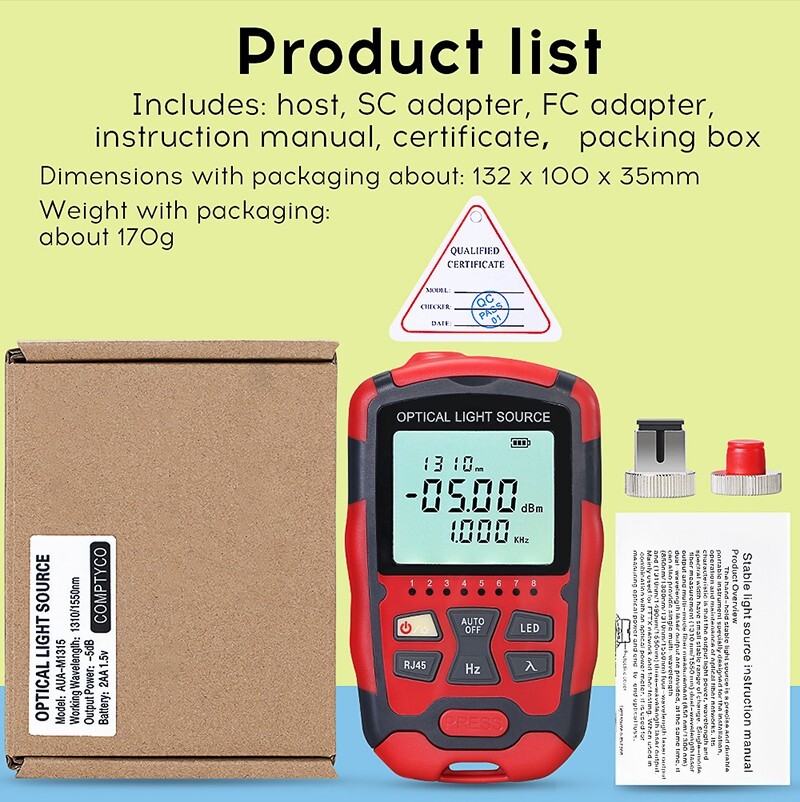 Fiber Optic Tester Tool Optical Power Meter Optical Fiber Light Source FC SC SM