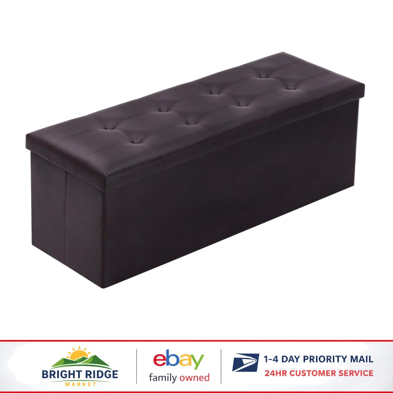 Rectangular Faux Leather Ottoman with Spacious Storage Chest for Toys & Blankets