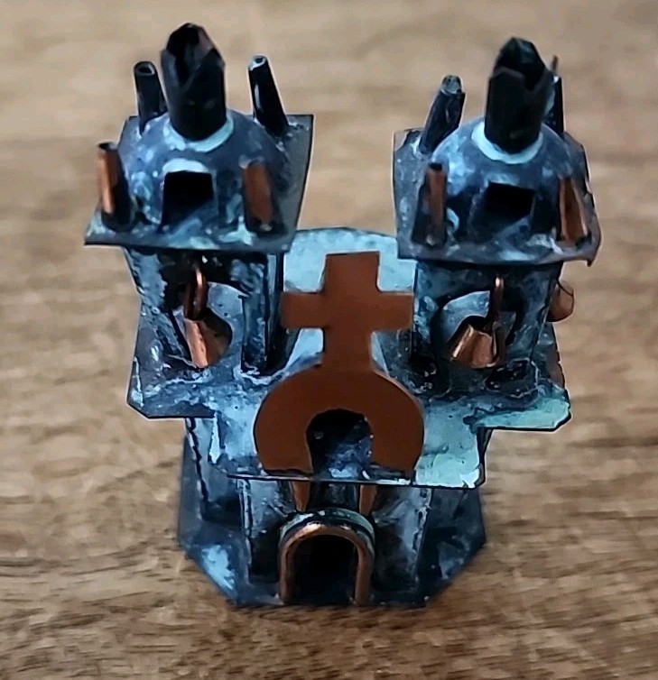 Vintage Green Bronze Copper Metal Church with Bells Peru 1 x 2"