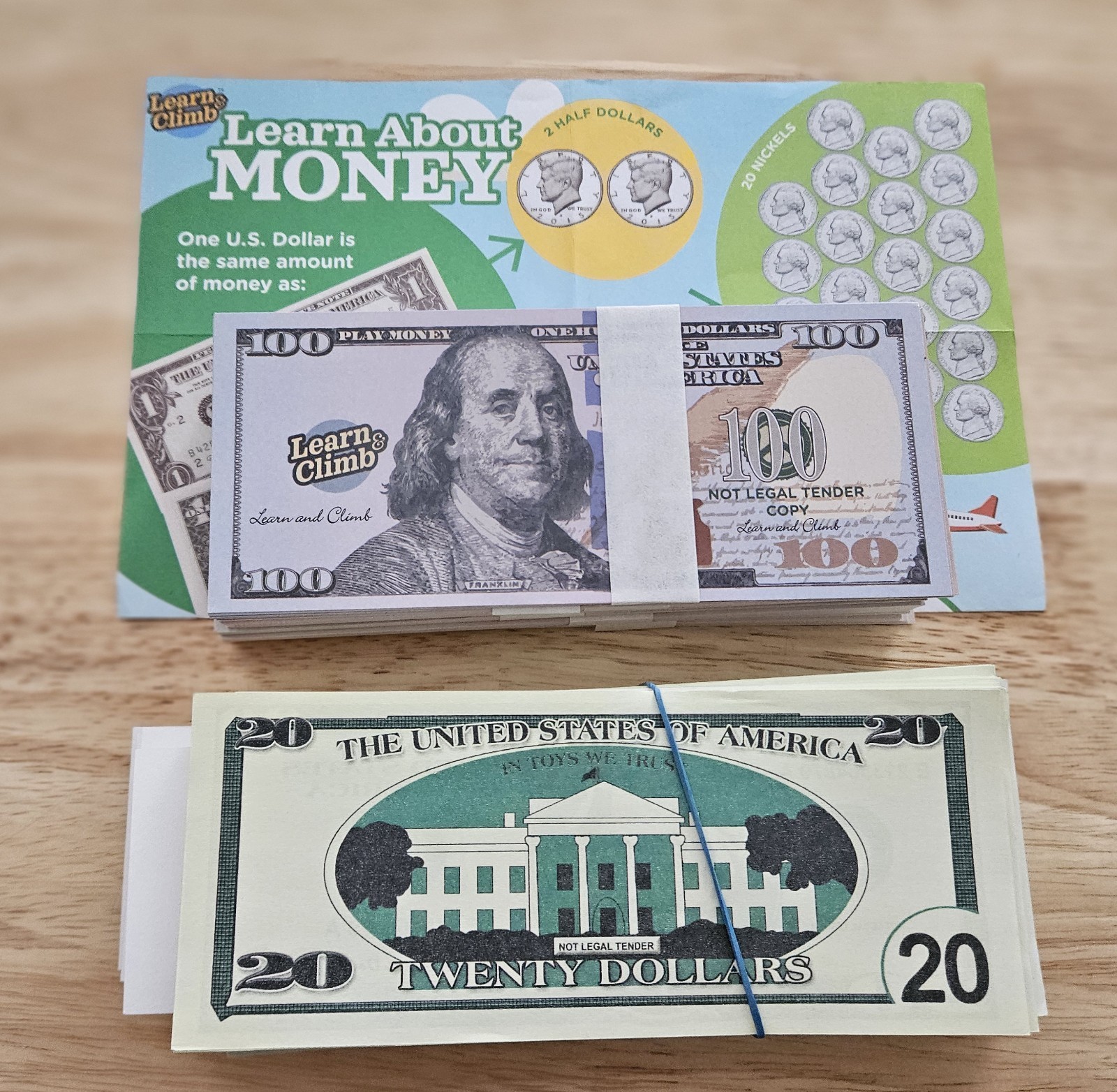 500 PCS Fake Toys Money BANK GAMES CASH PAPER with 210 PCS Plastic Coin $ US