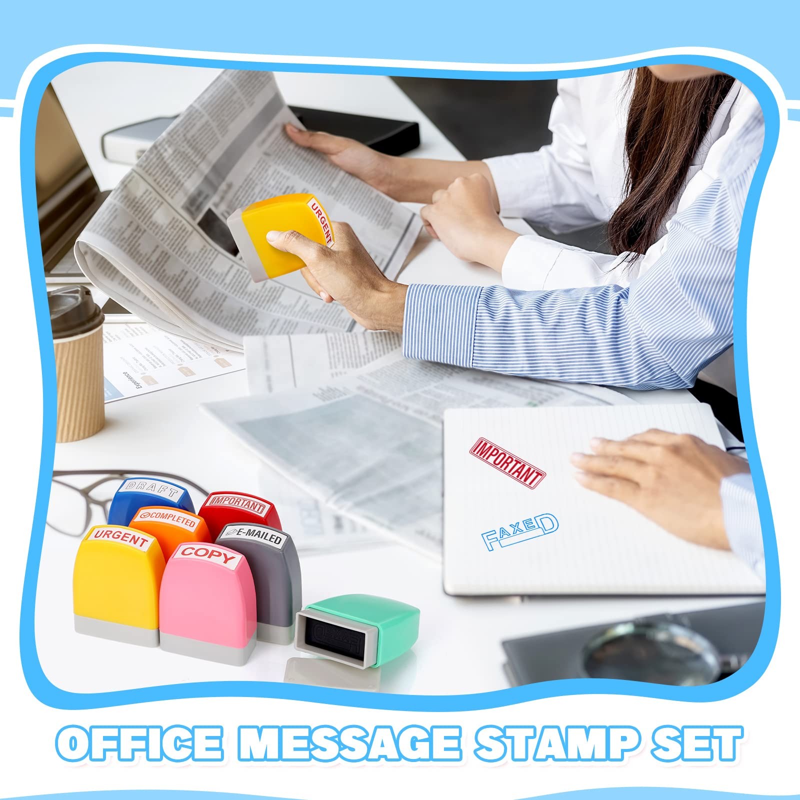 16 Pcs Office Stamp Set Message Self Inking Rubber Stamp Set for Office Stamp...