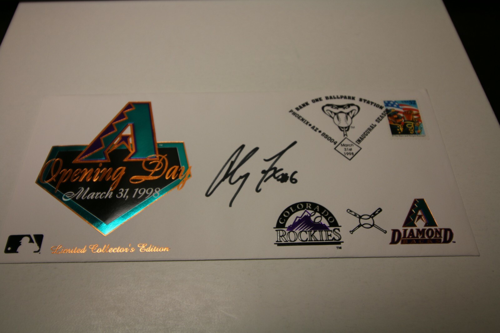 1998 FIRST DAY OF ISSUE ARIZONA DIAMONDBACKS ENVELOPE WITH AUTOGRAPH OPENING DAY