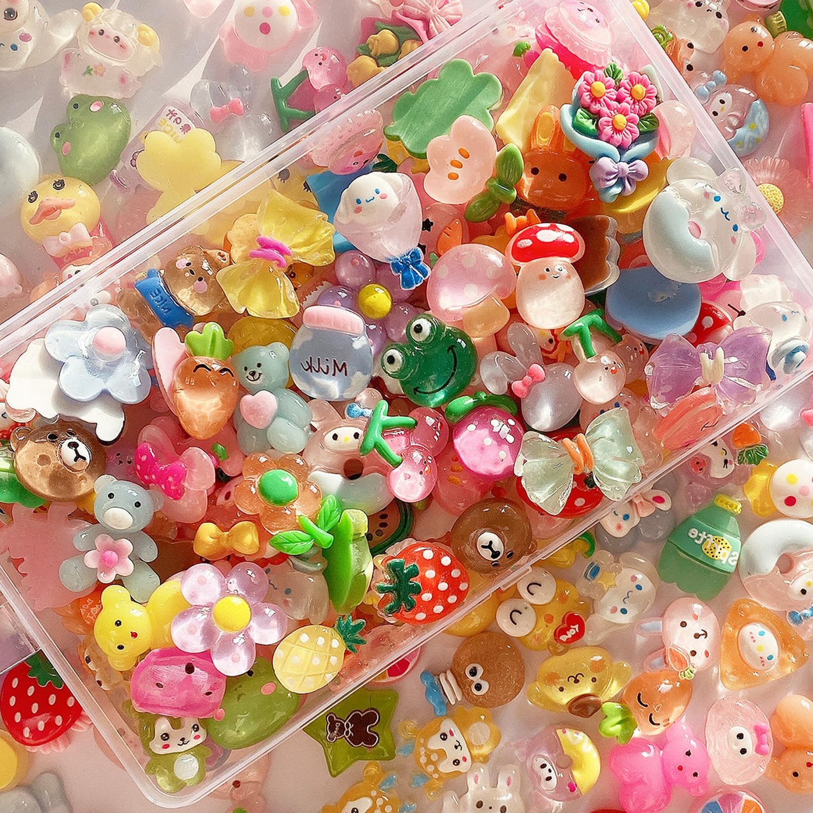 FULUSODO 60pcs Embellishments Cute Set, Flat Back Bulk Mixed Resin Ornament S...