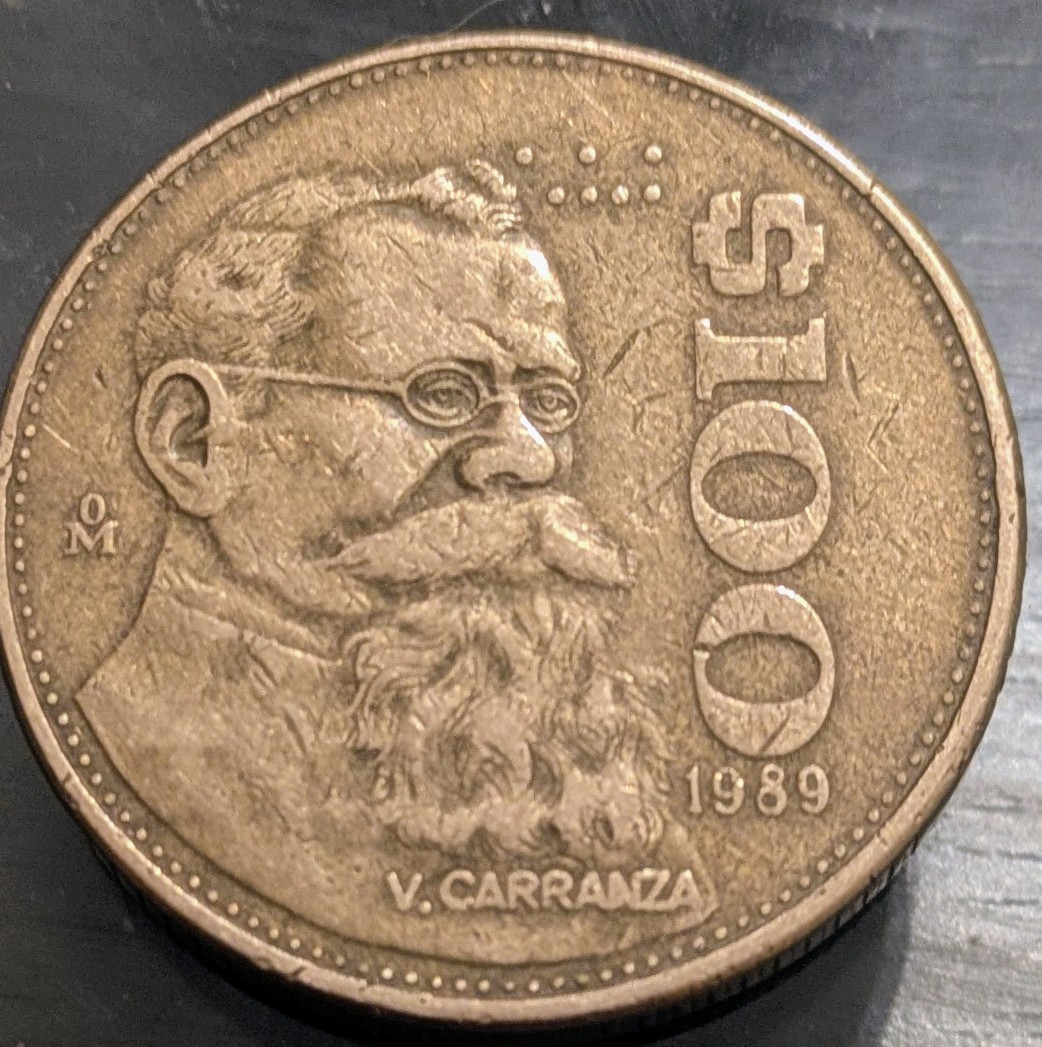 MÉXICO 🇲🇽 100 PESOS COIN 1989 Mexico V. CARRANZA