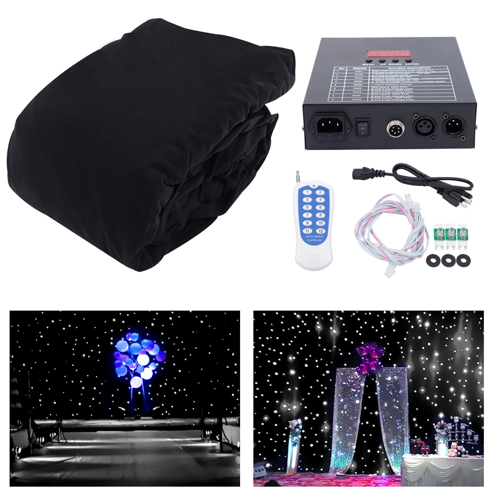3x4m LED Party Stage Star Backdrop Curtain White & Controller For Wedding Decor！