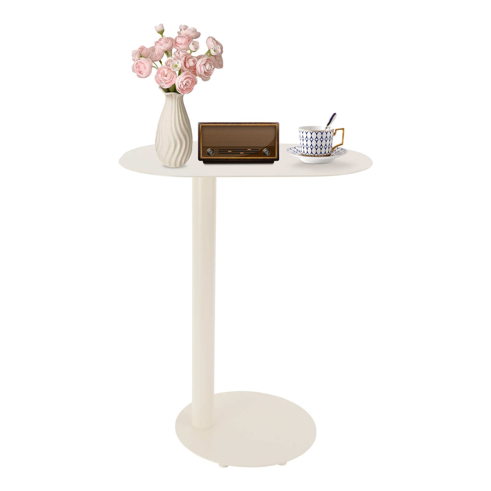Cream White C-Shaped Side Table, Iron End Table, Couch Side Table 63x35x50CM
