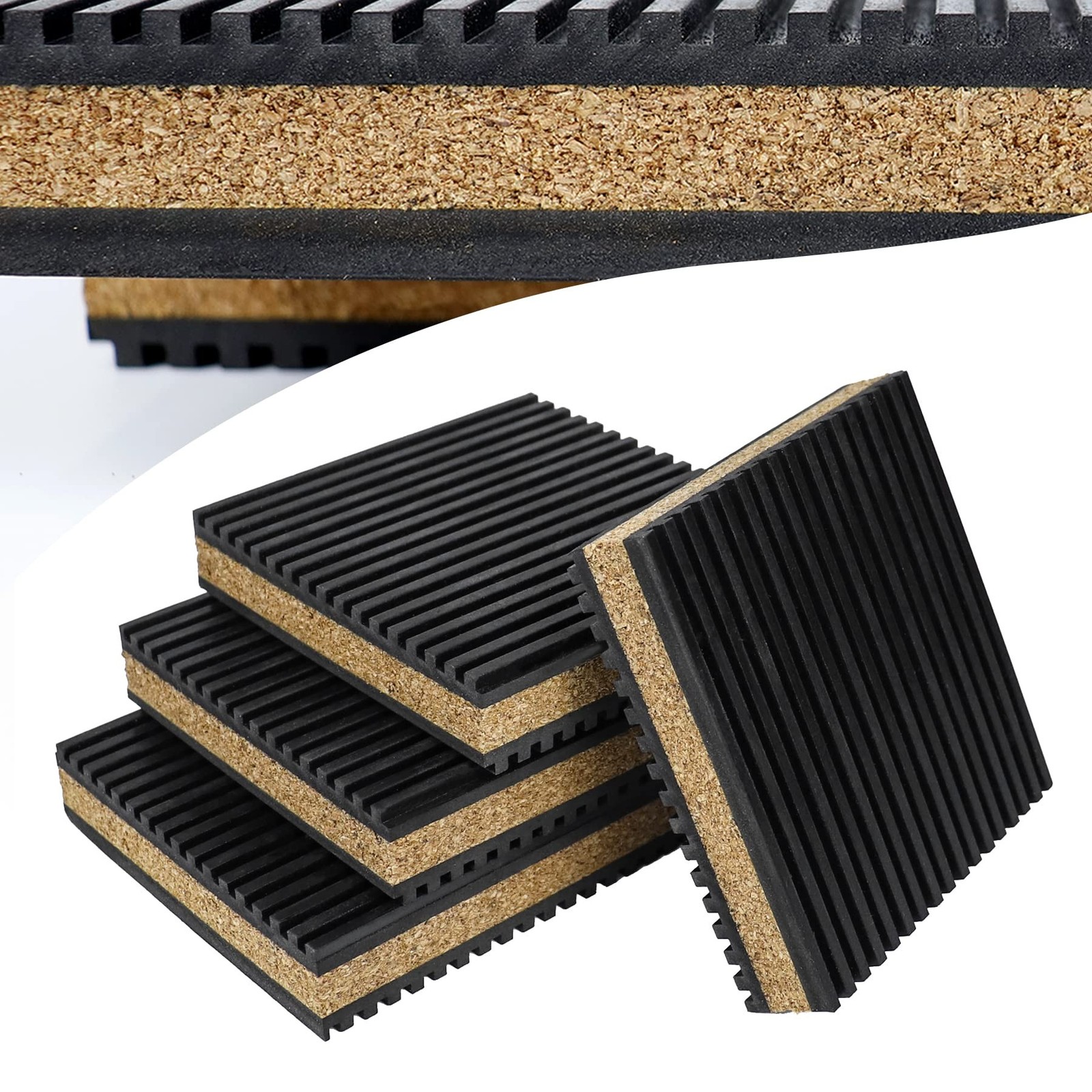 Anti Vibration Pads 4" X 4" X 7/8" Rubber & Cork Vibration Isolation Pads, Re...