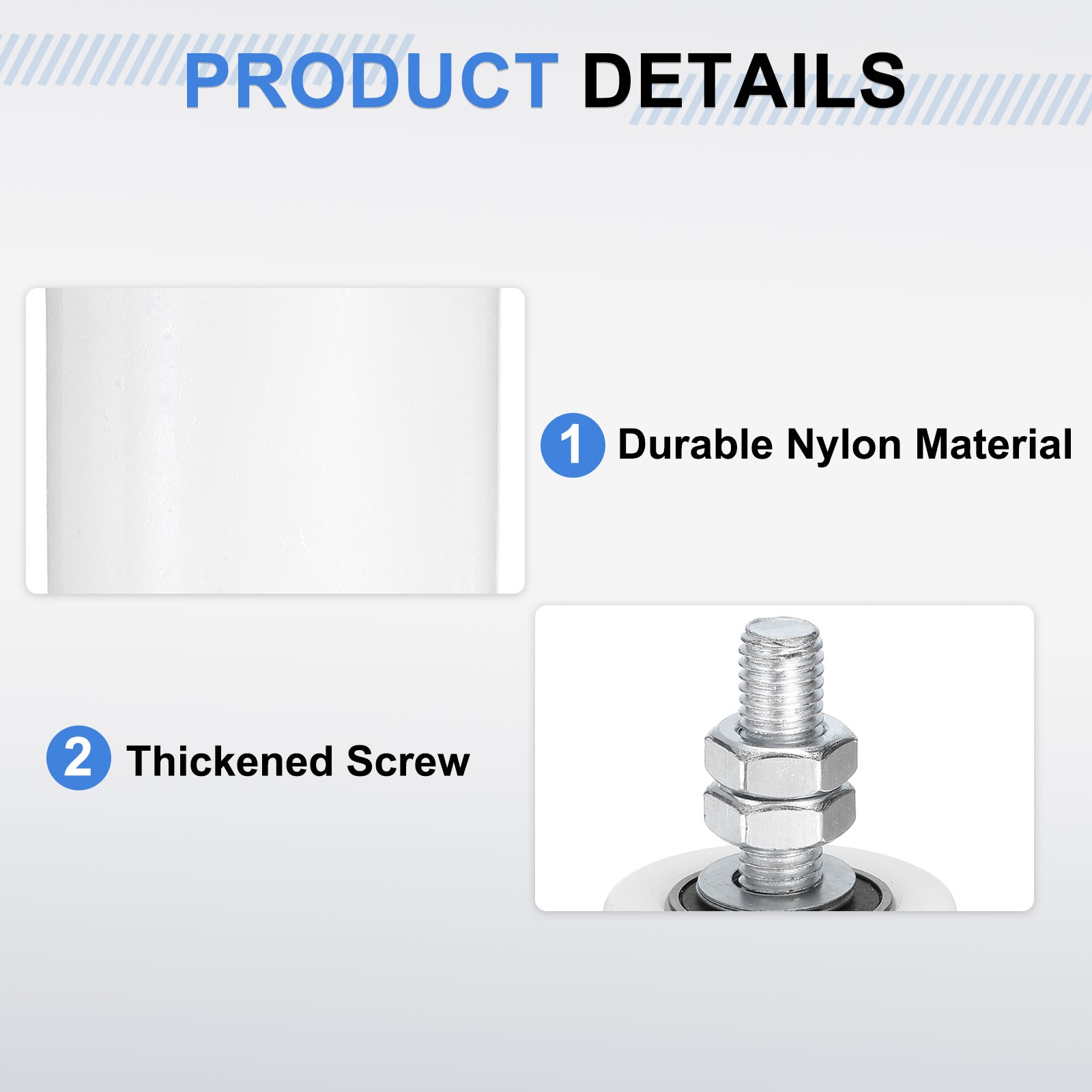 8Pcs Slide Gate Guide Roller, 1-5/8" Nylon Sliding Gate Support Assembly, White