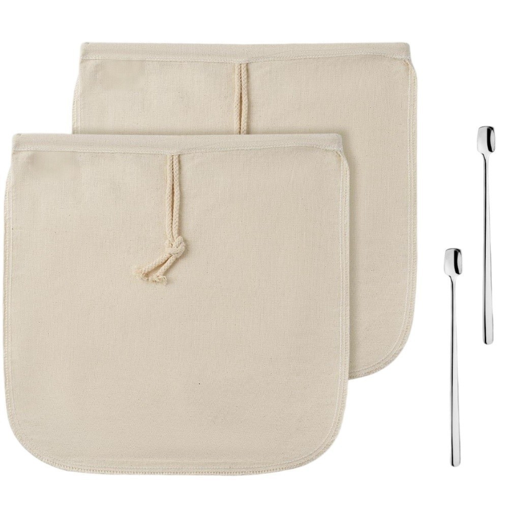 Organic Cotton Cold Brew Coffee Bags Set of 2 Reusable Filters for Brewing