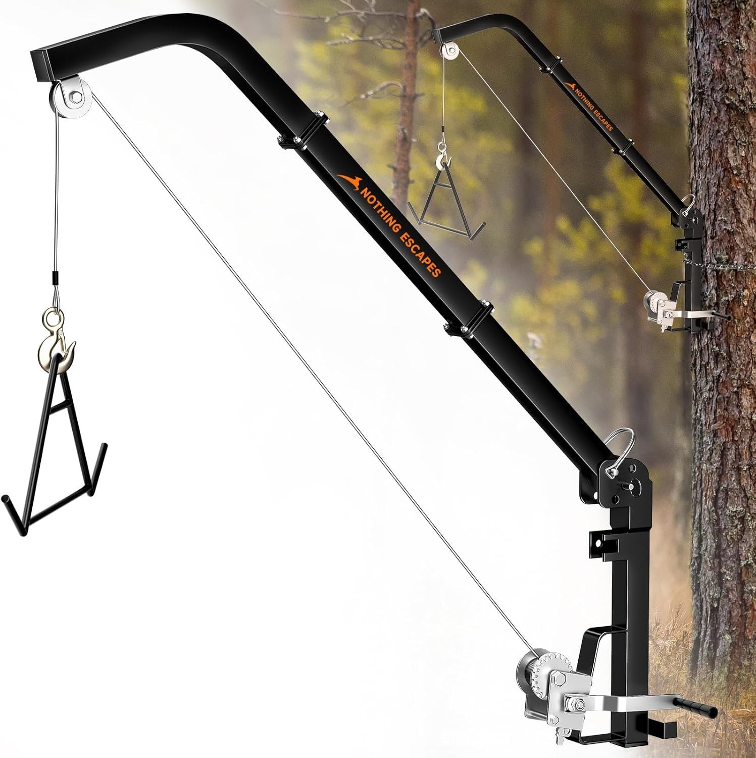 Tree Mounted Deer Hoist with Steel Cable and Gambrel for Hunting, 400LBS