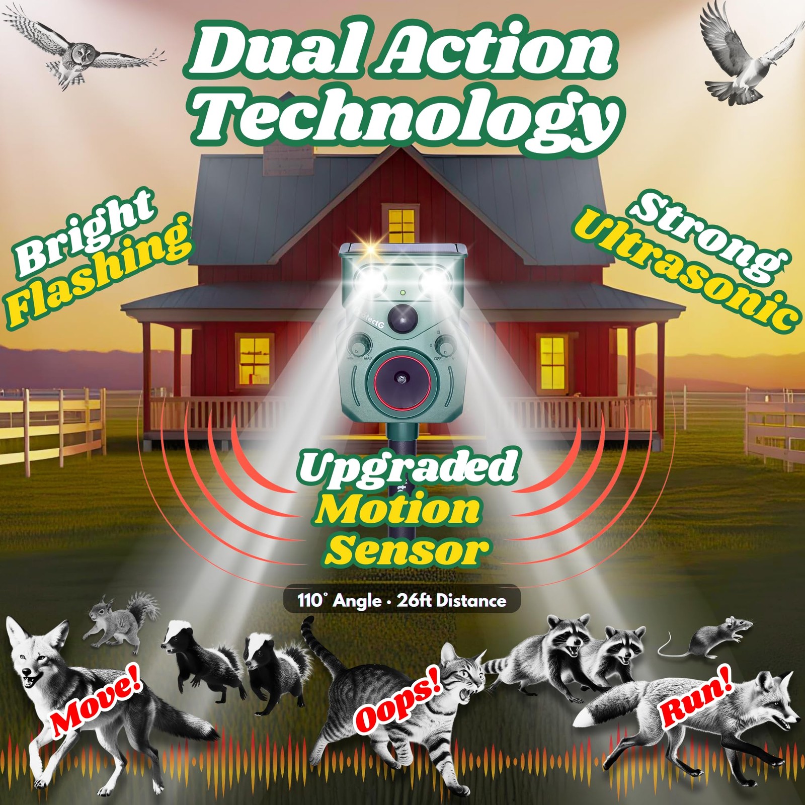 Motion Activated Solar Ultrasonic Animal Repellent Waterproof Yard Protector