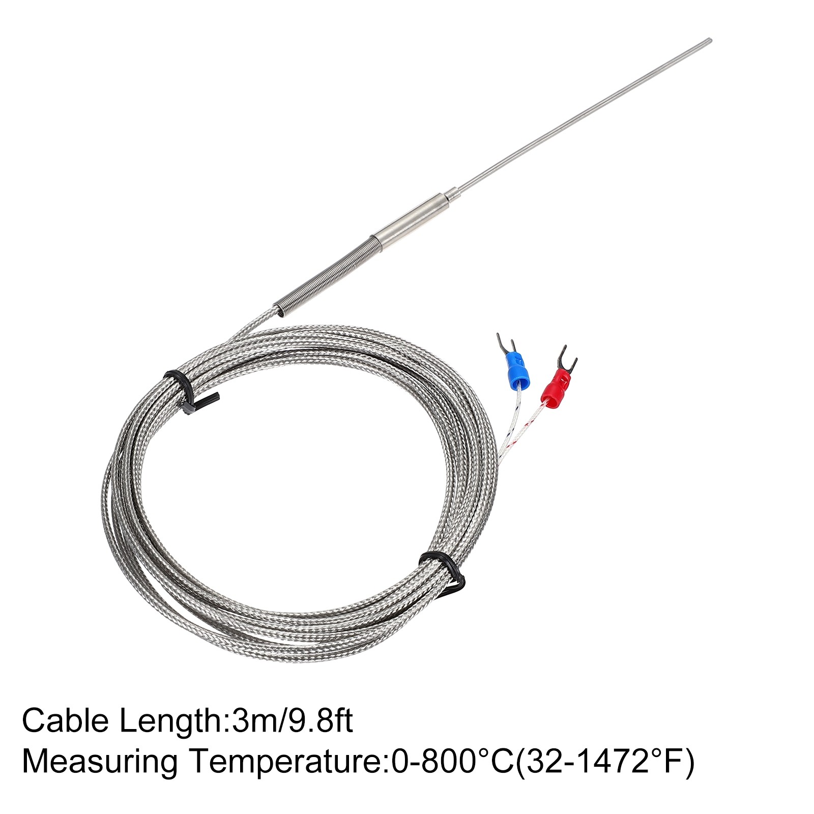 E Type Thermocouple Temperature Sensor Probe 2x100mm 9.8ft Wire 0-800°C