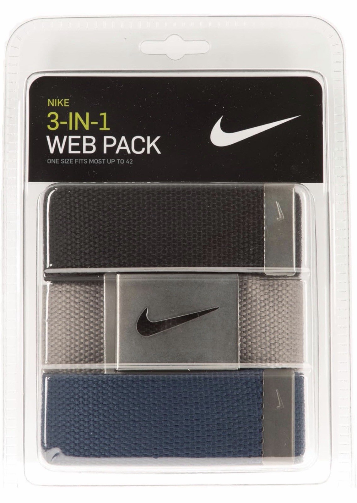 NEW 3-pack Nike Men's Webbing Golf Belt Black Grey Navy One Size Fits Most