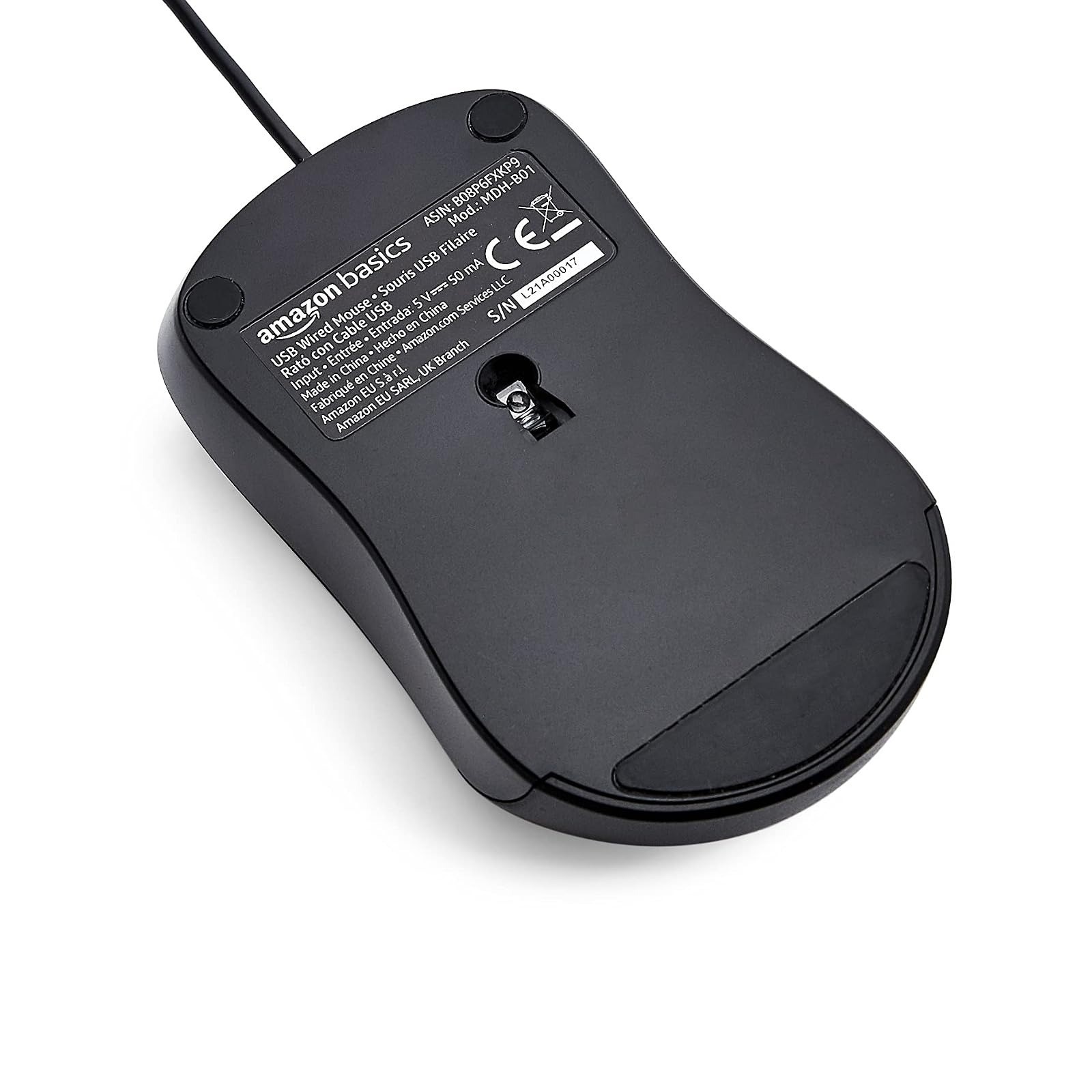 Amazon Basics 3-Button USB Wired Mouse, 1000 DPI, Ergonomic Grip, Black