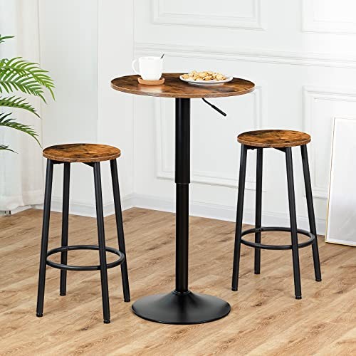 Bar Table, Height-Adjustable Round Pub Table 27-35.4 Inches 1 Rustic Brown