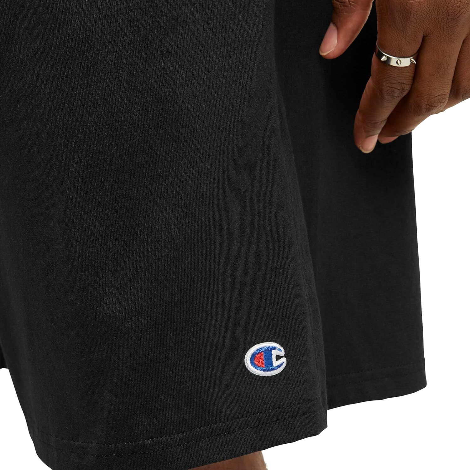 Champion Men'S Shorts, Lightweight Lounge, Casual Large, Black C Patch Logo