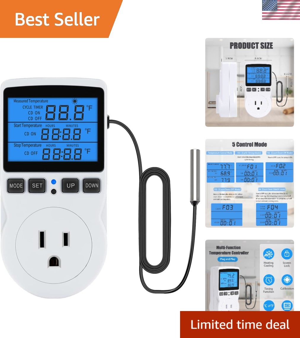 Digital Thermostat Outlet 1800W 120V 15A for Reptiles Incubation Aquarium