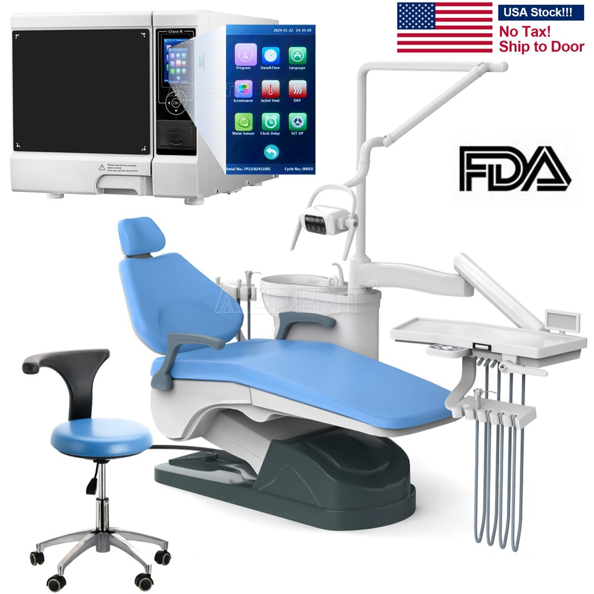 Esterilizador de Vapor Autoclave Dental Clase B Unidad de Silla Azul con Motor