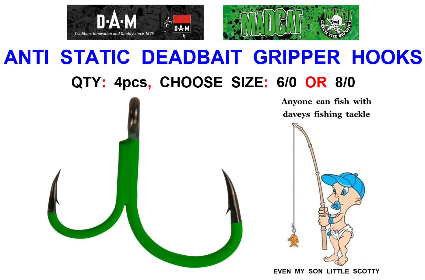 MADCAT A-STATIC DEADBAIT GRIPPER HOOKS FOR CATFISH LINE BRAID RIG SOFT BAIT LURE