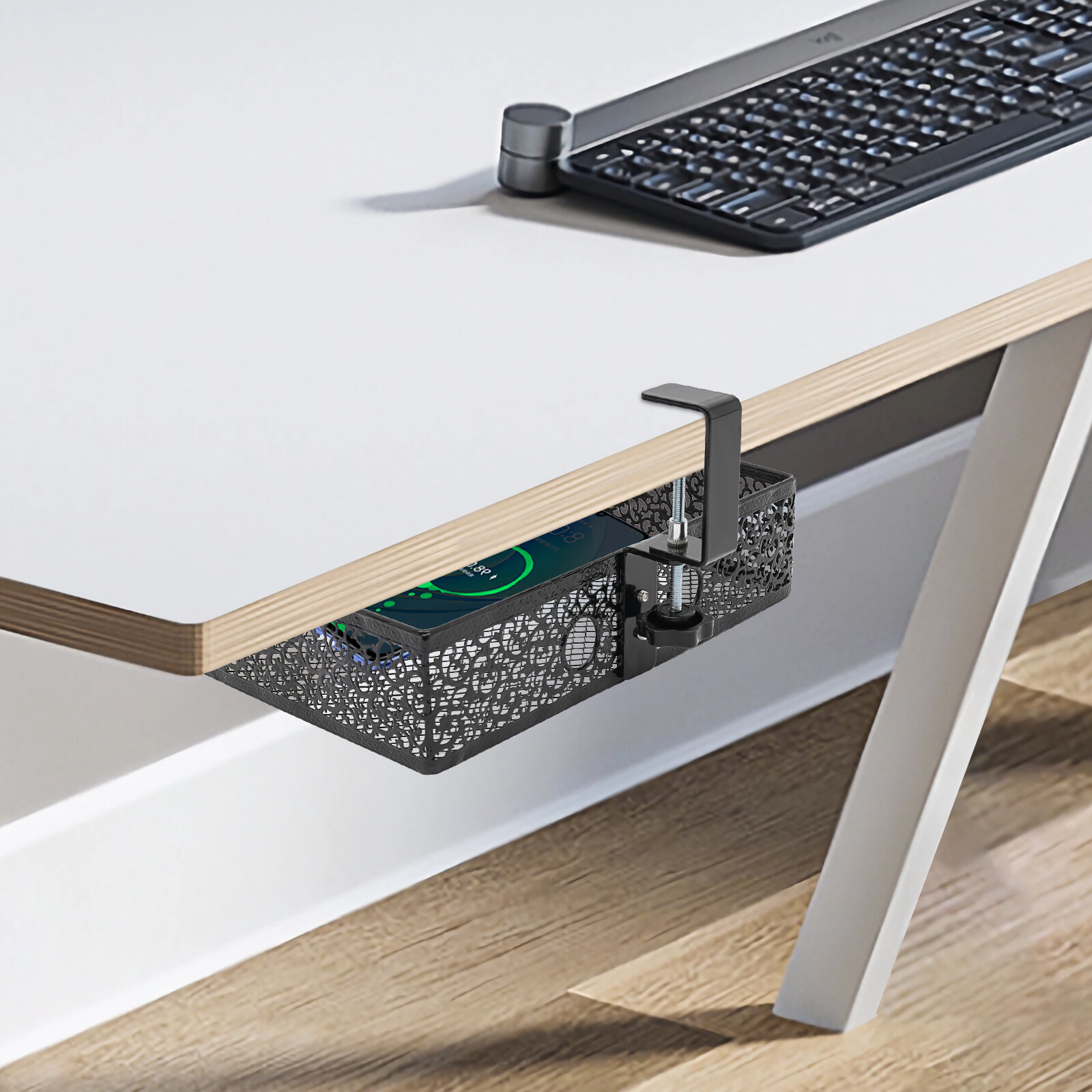 Under Desk Storage Organizer 0.3-2in Under Desk Storage Basket 360?? Rotatable