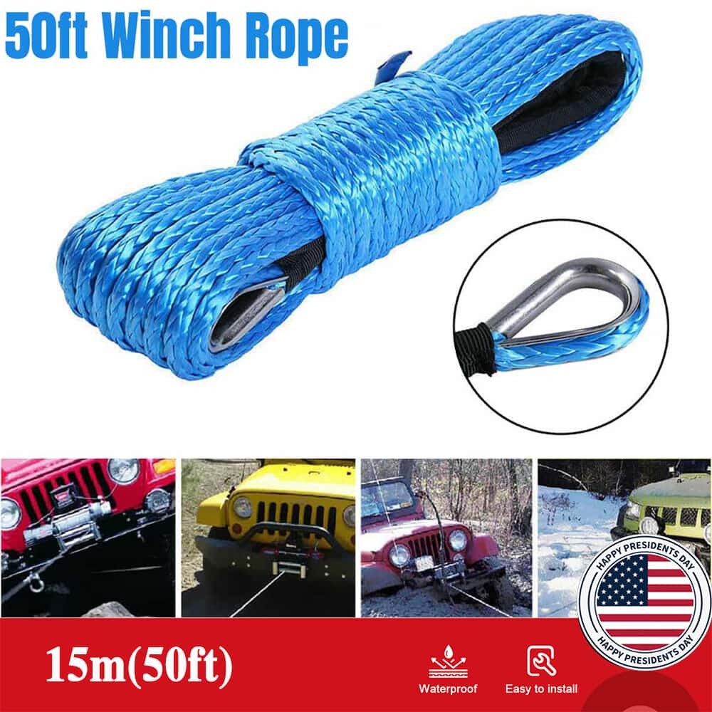 1/4"x50'Ft 10000LBS Synthetic Winch Rope Line Recovery Cable Safe 4WD UTV Sheath