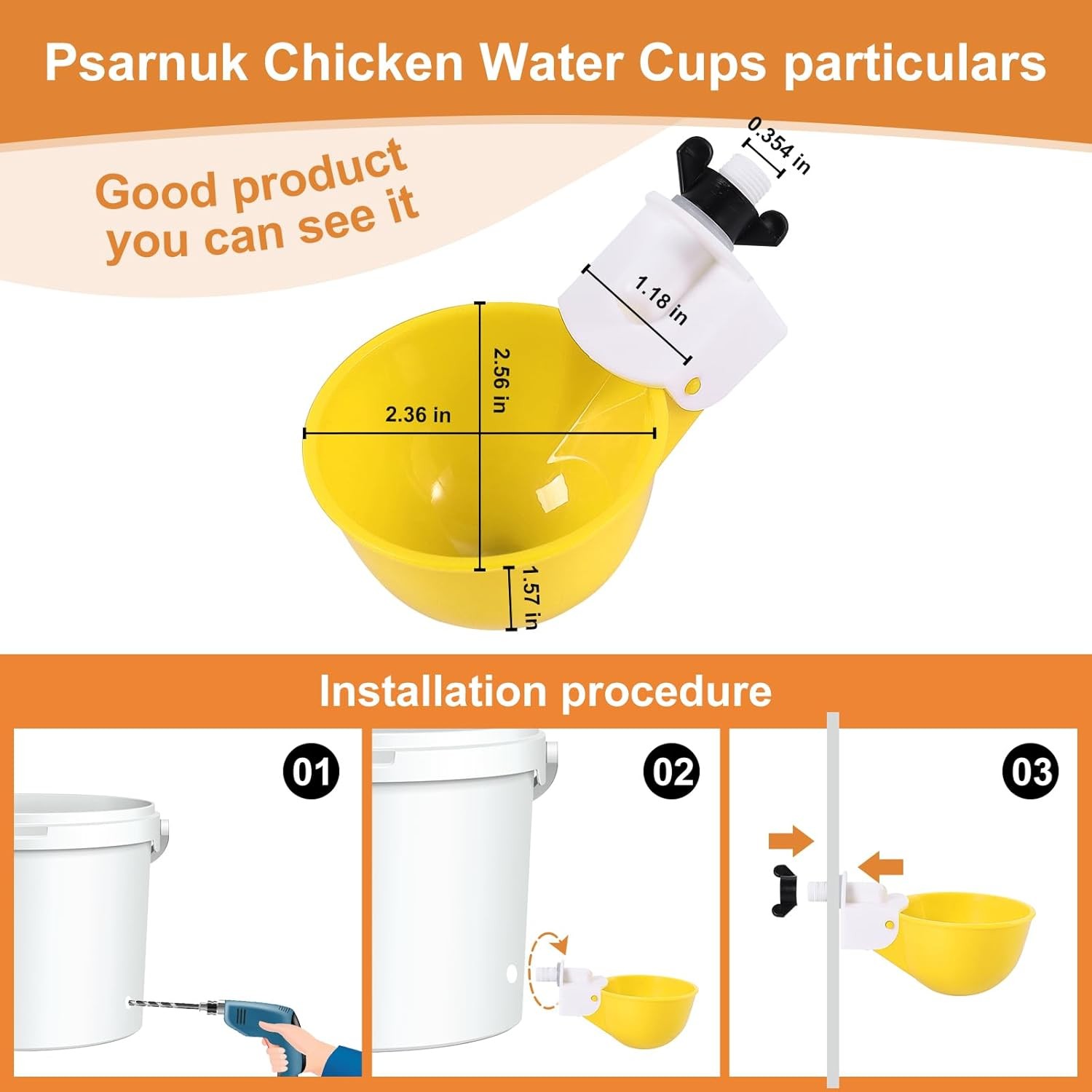 Chicken Waterer Cups 8 Pack/Yellow DIY Automatic Large Chicken Water Feeder