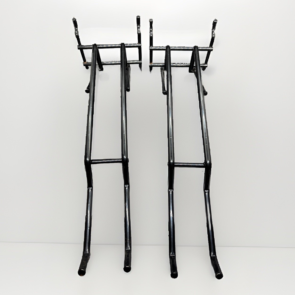 Two Double Straight Hooks for Pegboard - 13” Black Shelving Brackets
