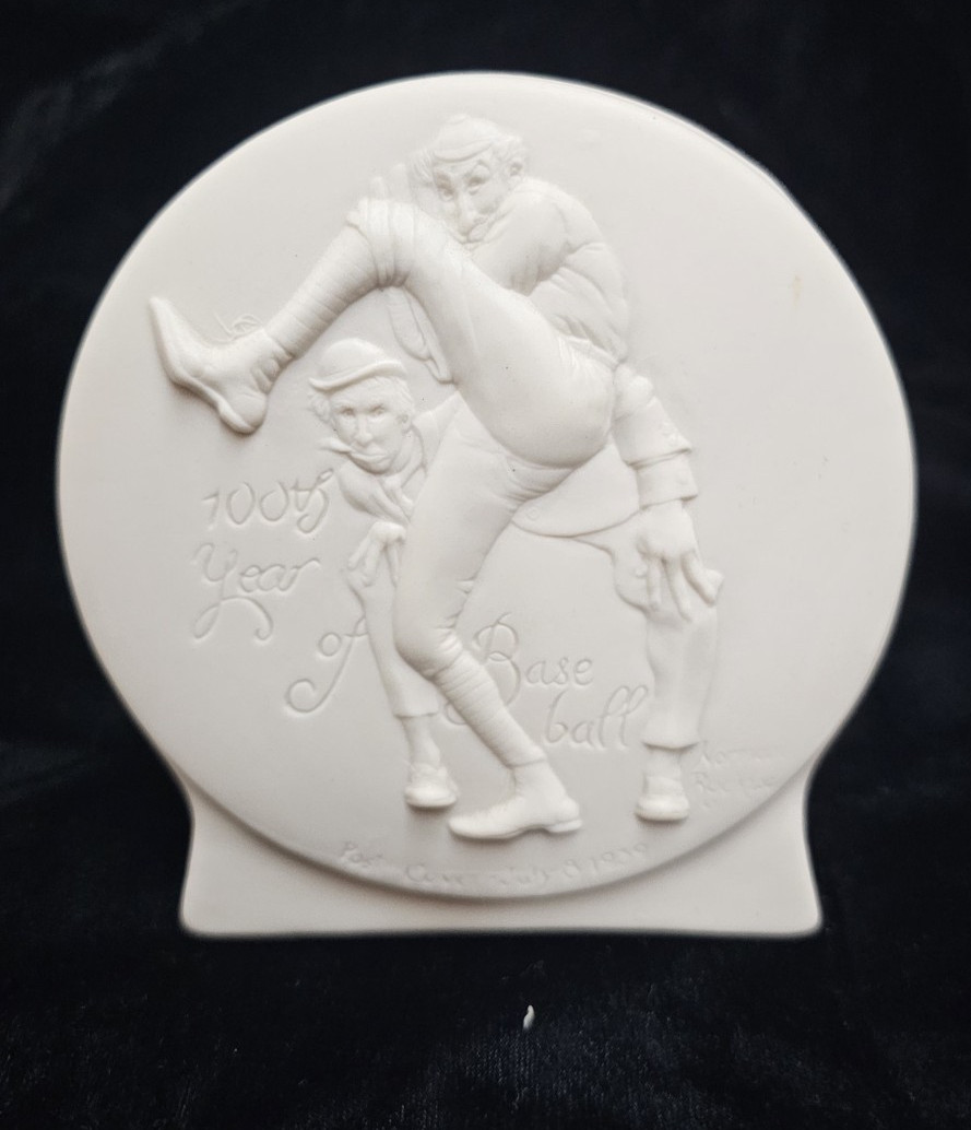 Handmade Porcelain White, Night Light  5½" T,  "100 Years of Baseball "
