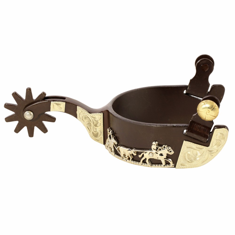 Western Spurs HILASON Gold Trim | Medium Shank | 1-1/4" Band