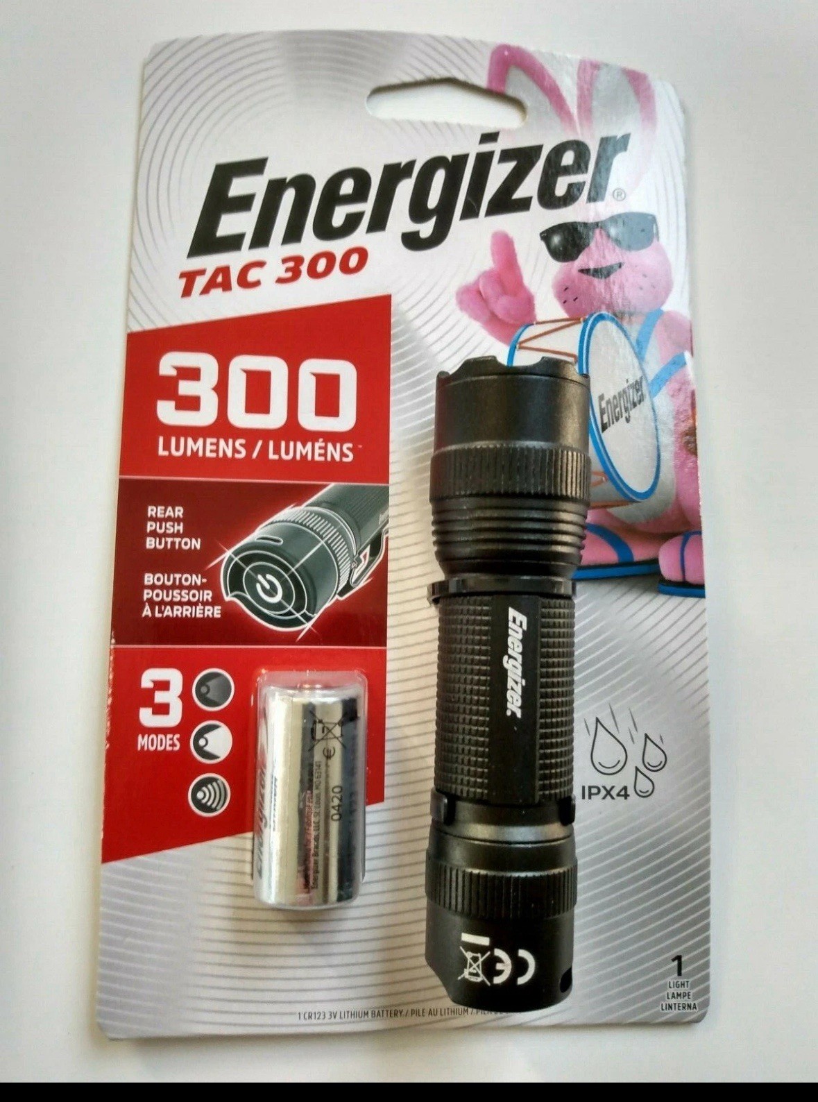 Energizer TAC 300 LED Tactical Metal Flashlight IPX4 Rated Body 300 Lumens