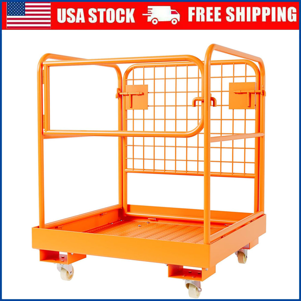 36"x36" Forklift Safety Cage 1200LBS Heavy Duty Collapsible Work Platform,Wheels
