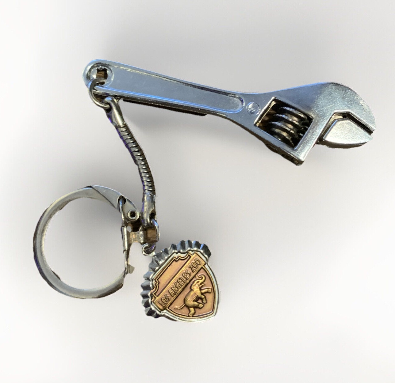 Vintage 2.5 Inch Metal Crescent Wrench Keychain Made in Hong Kong - LA Zoo , CA