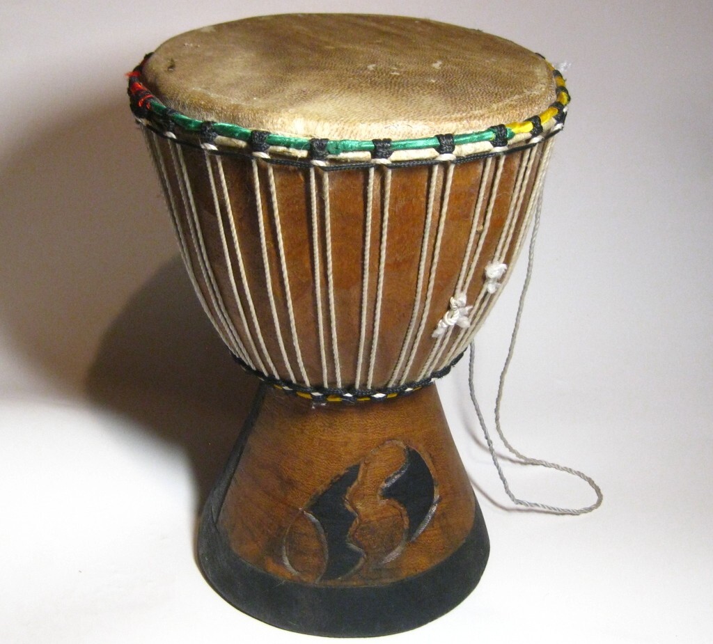 VINTAGE  DJEMBE BONGO DRUM~Colored Threads~Old Beauty