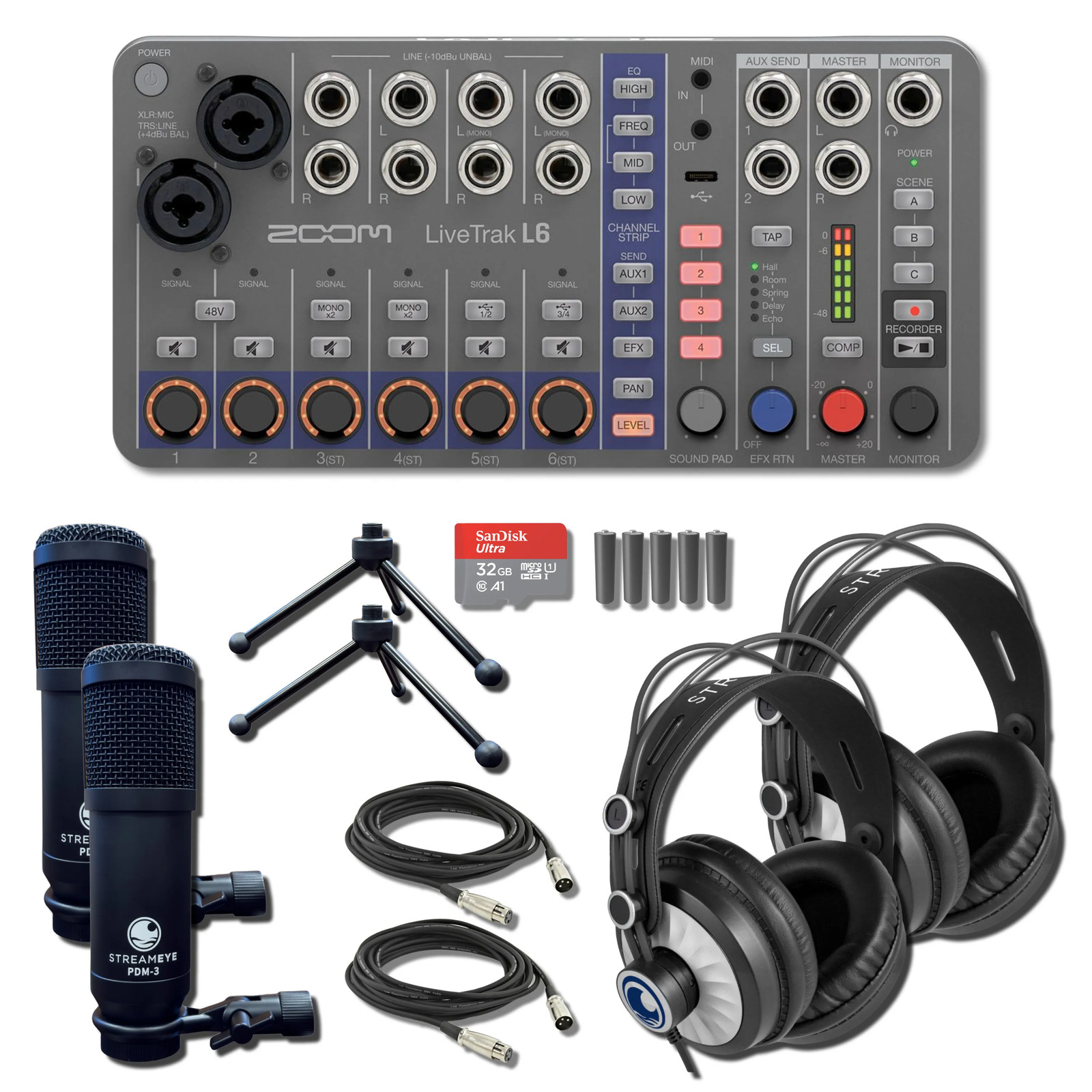 Zoom LiveTrak L6 10-Channel Compact Digital Mixer with 2x StreamEye PDM-3 Podcas