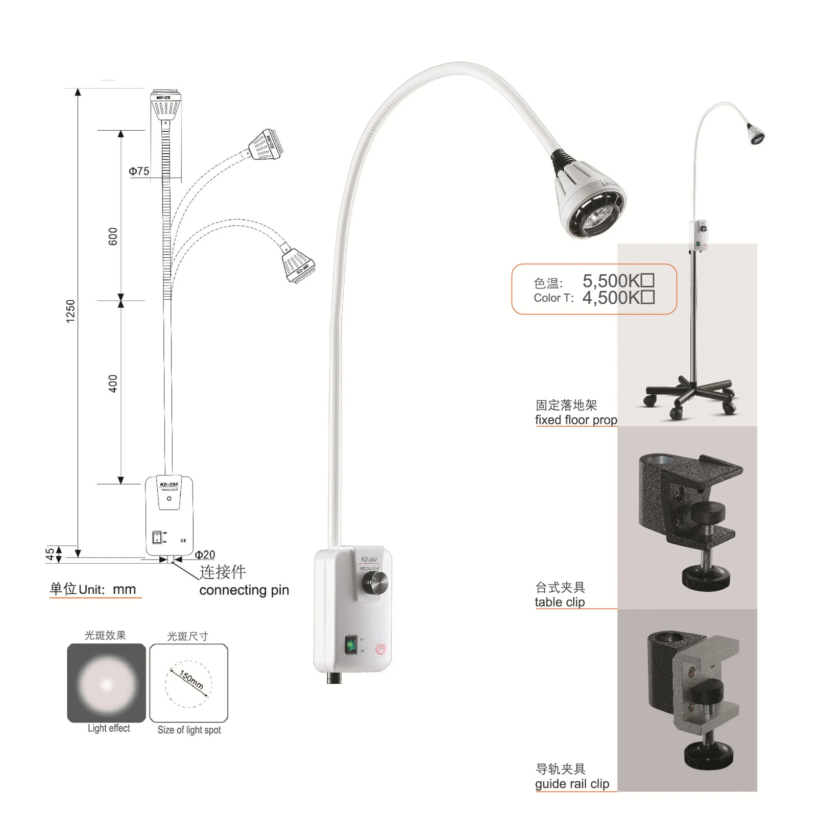 KWS 9W LED Dental Medical Examination Light Gooseneck Multi-angle Lighting USA