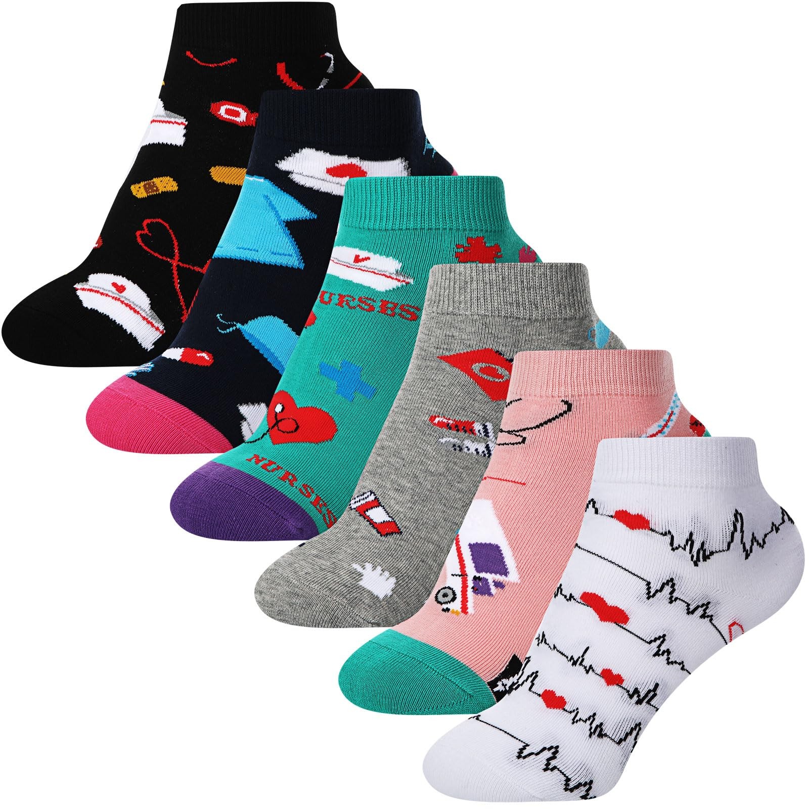 Vicenpal 6 Pairs Nurse Socks 6-12, Black, White, Gray, Green, Pink, Navy