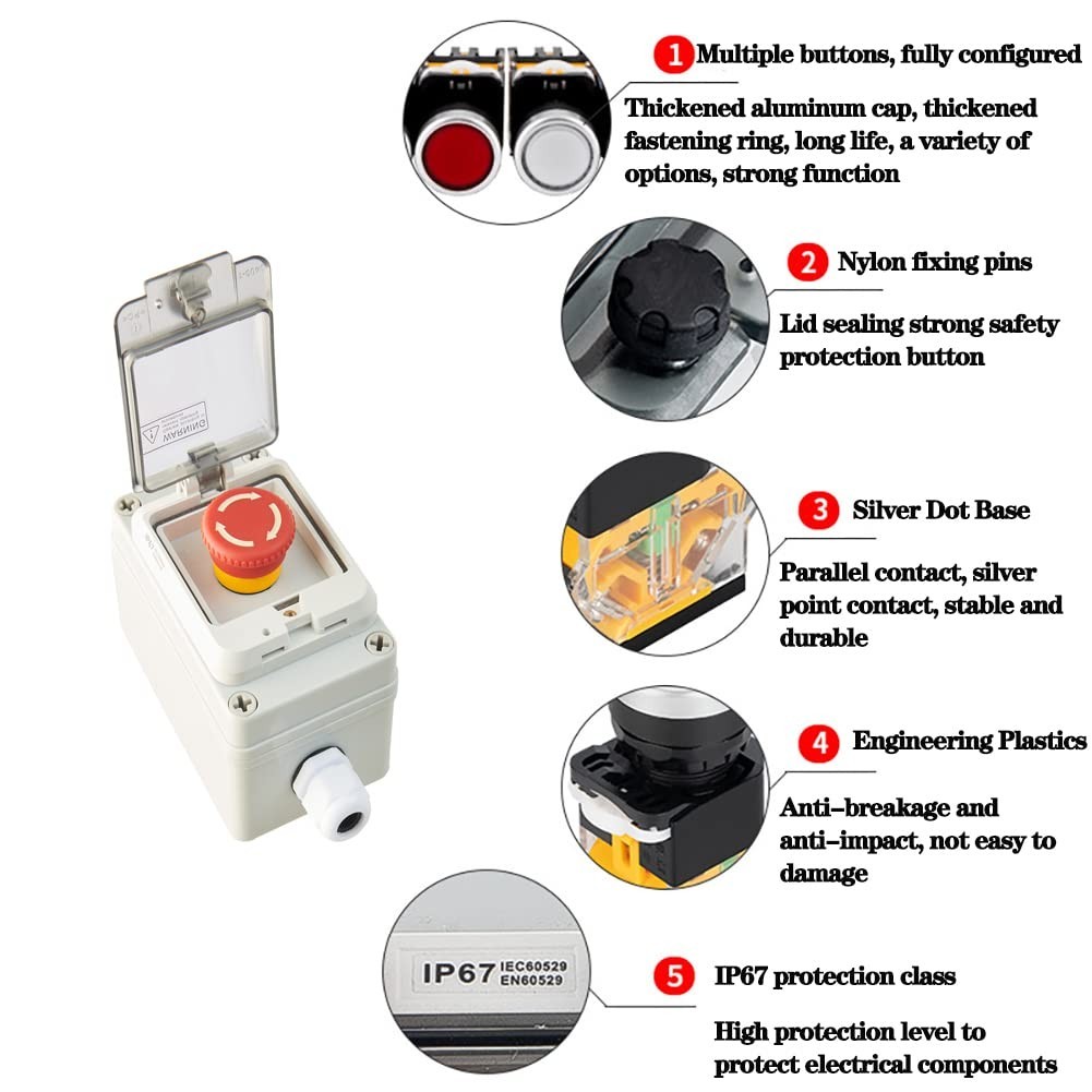 Emergency Stop Button with Box Emergency Stop Switch with Plastic Box e-Stop ...