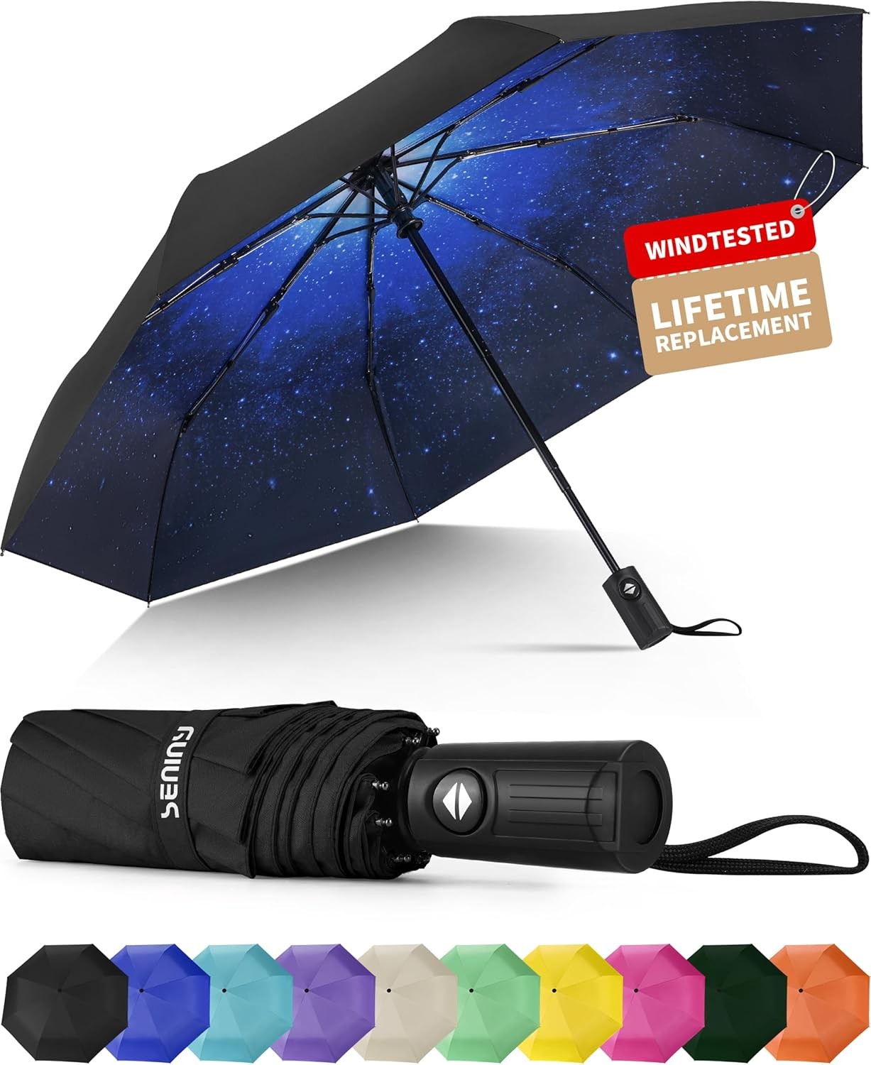 Seniny Windproof Travel Umbrella, Automatic Umbrellas for Rain, Portable & Compa