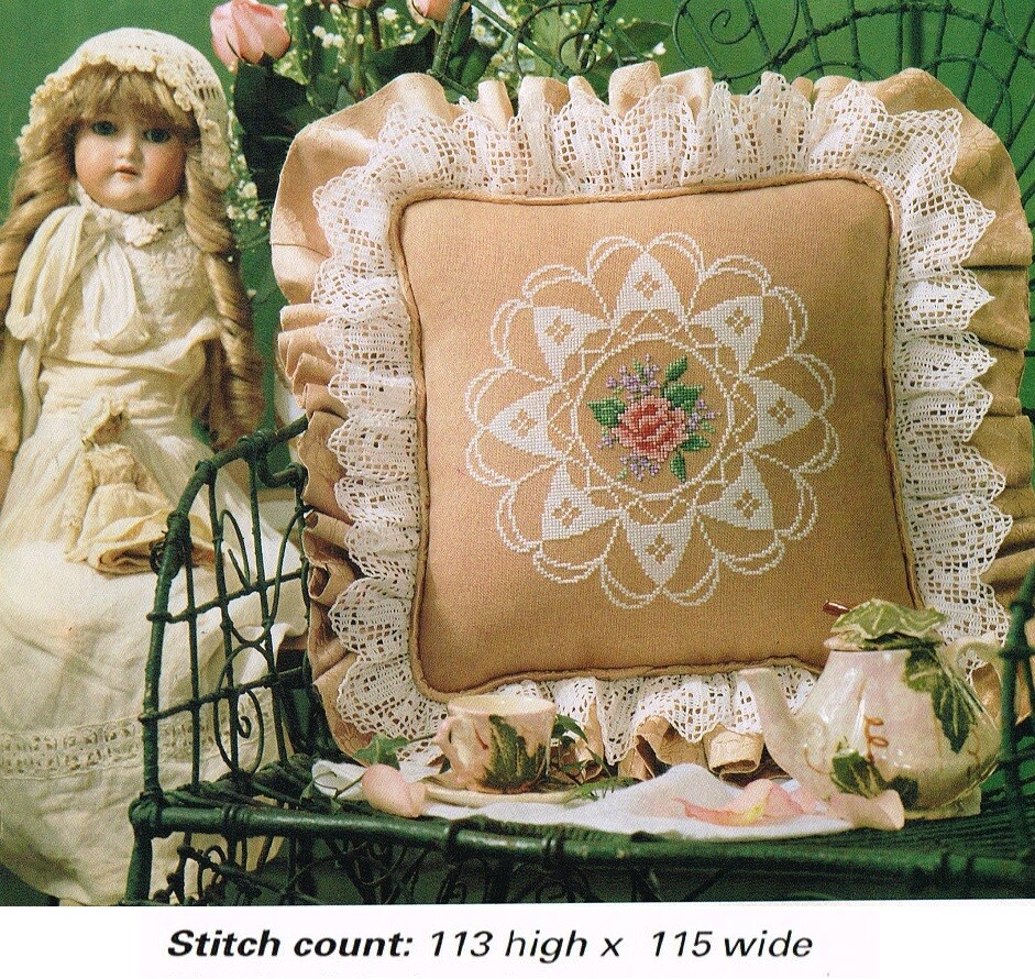 LACY ROSE PILLOW   CROSS STITCH PATTERN ONLY  GU - SUQ