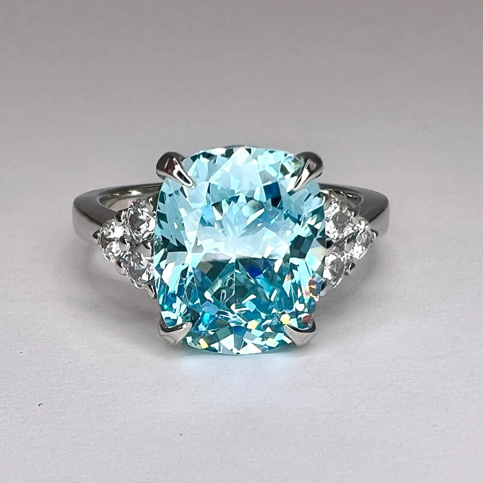 8.3 Ct Cushion Cut Natural Aquamarine Diamond Wedding Bridal Ring 14K White Gold