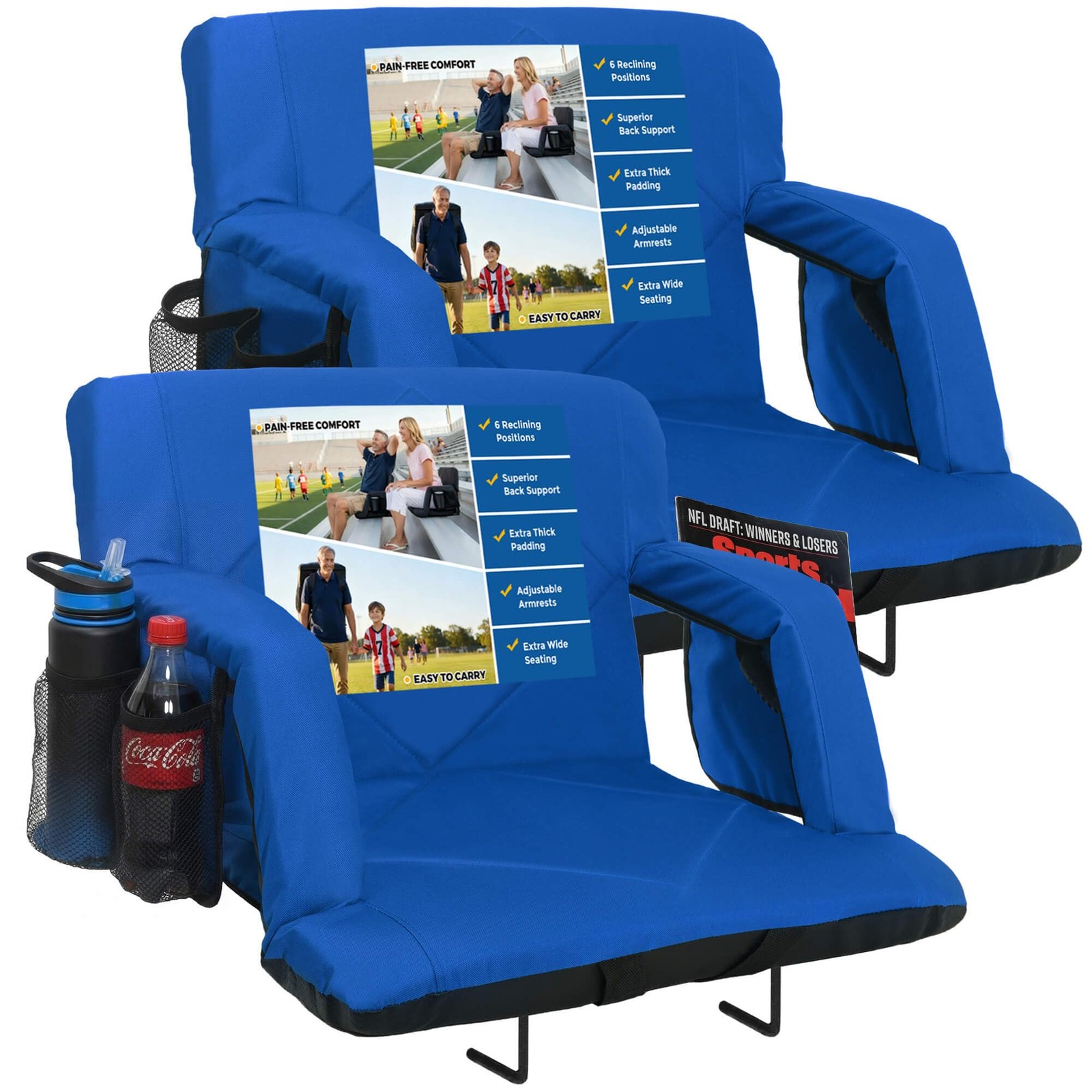 Stadium Seats with Back Support (380 lbs) - 2.8'' Thick Comfy Cushion, 6 Adju...