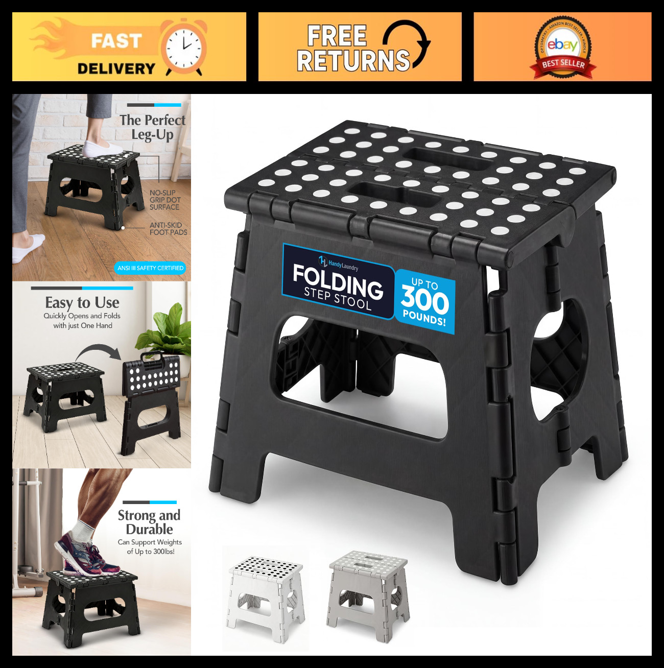 Lightweight Folding Step Stool - Sturdy Adult Support - Easy One Flip - 8 Inch f