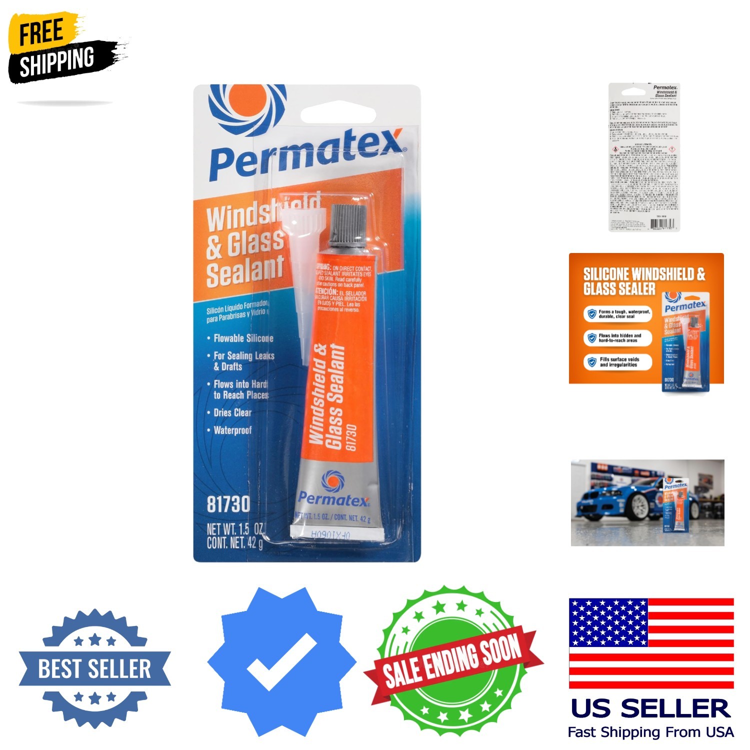 Flowable Silicone Windshield and Glass Sealer, 1.5 oz.