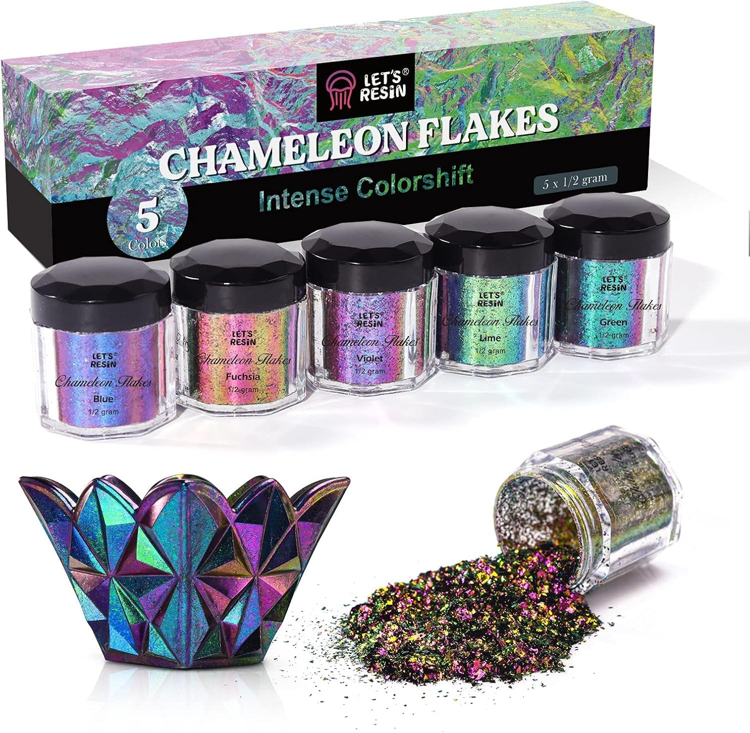 LET'S RESIN Chameleon Flakes, Resin Supplies -Intense Color Shift 5 colors