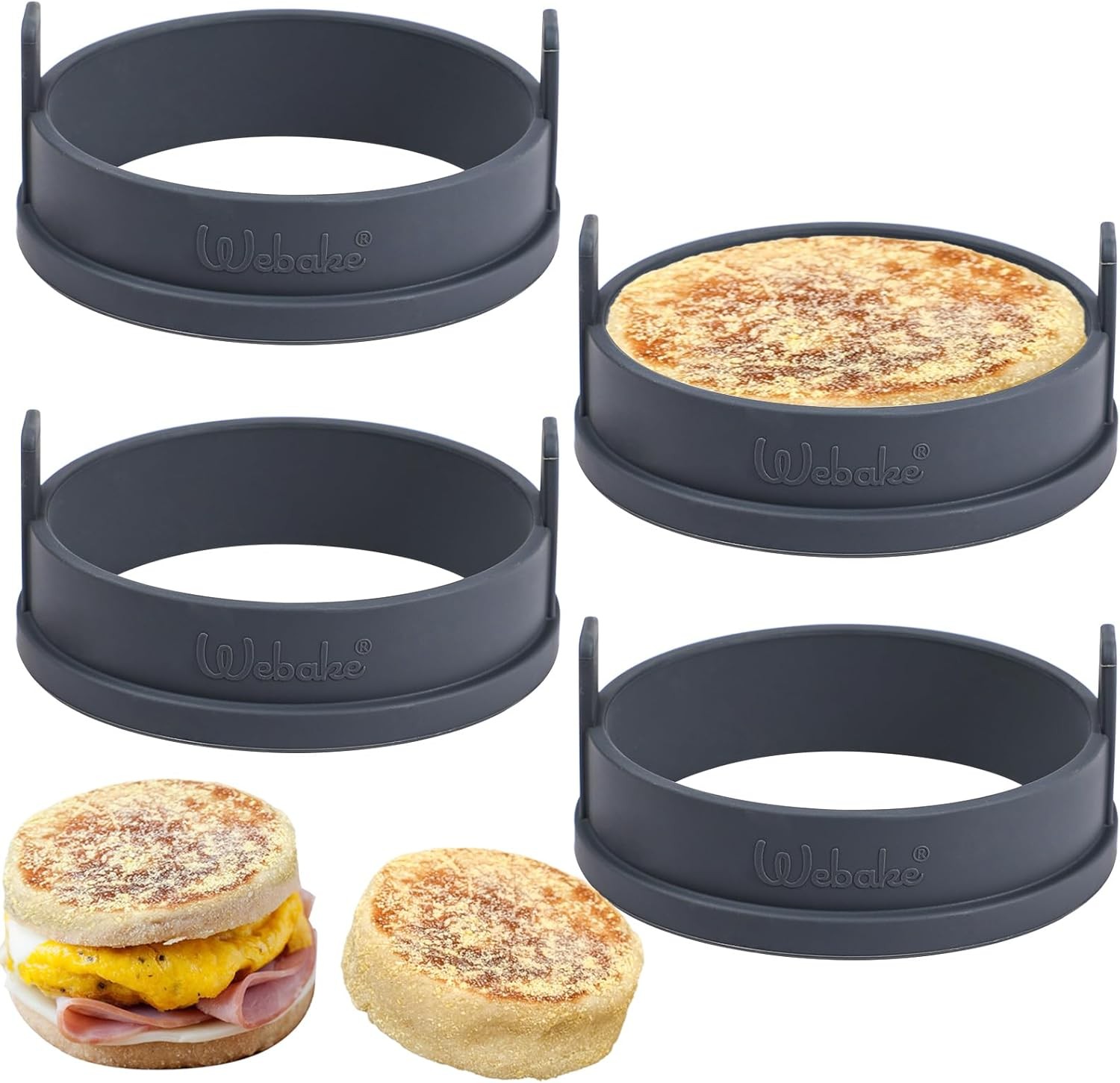Inner 4 inch Silicone English Muffin Rings, Nonstick Standard Size Crumpet Ring
